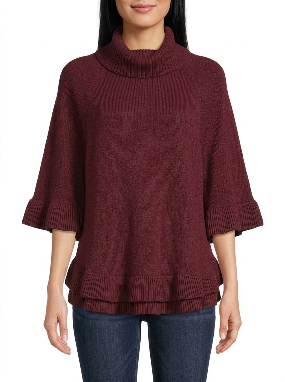 Ann Taylor Factory Knit Cowl Neck Ruffle Poncho Sweater Women Size XS/S